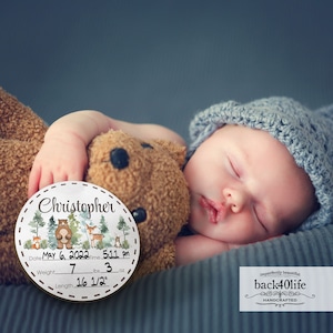Letrero de madera con estadísticas de nacimiento para niños y niñas (BST-014) - Back40Life
