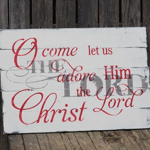 O Come Let us Adore Him Vintage Wooden Sign S-030 Back40Life image 2