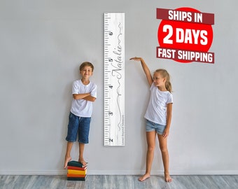 Personalized Wooden Kids Growth Chart - Height Ruler for Boys Girls Size Measuring Stick Family Name - Custom One Piece Ruler Gift Children
