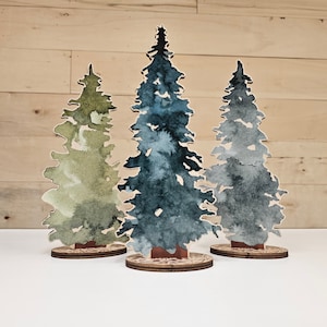 Conjunto de árboles forestales de bosque - Arte recortado pintado de madera para decoración de regalo de baby shower PC-008