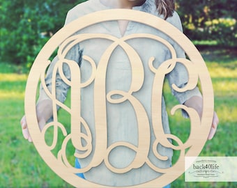 Circle Vine Monogram Unfinished Wood Letters Cutout DIY Decor Nursery (LC-03cst) - Back40Life