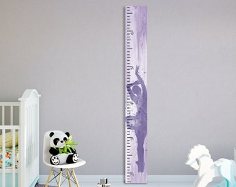 Farmhouse Style Wooden Kids Growth Height Chart Ruler for Boys and Girls (Watercolor Ballerina) Back40Life