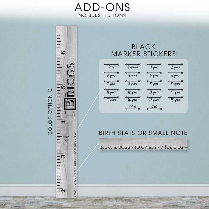 Personalized Wooden Kids Growth Chart - Height Ruler for Boys Girls ...