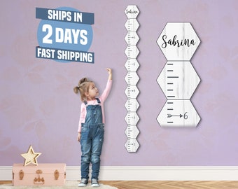 Personalized Wooden Kids Growth Chart - Height Ruler for Boys Girls Size Measuring Stick Family Name - Custom Ruler Gift Children GC-HEX-AA
