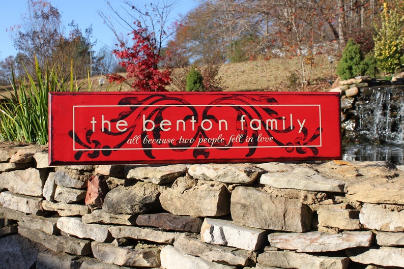 Family Name with Custom Phrase Wood Sign The Benton S-009 Back40Life image 1