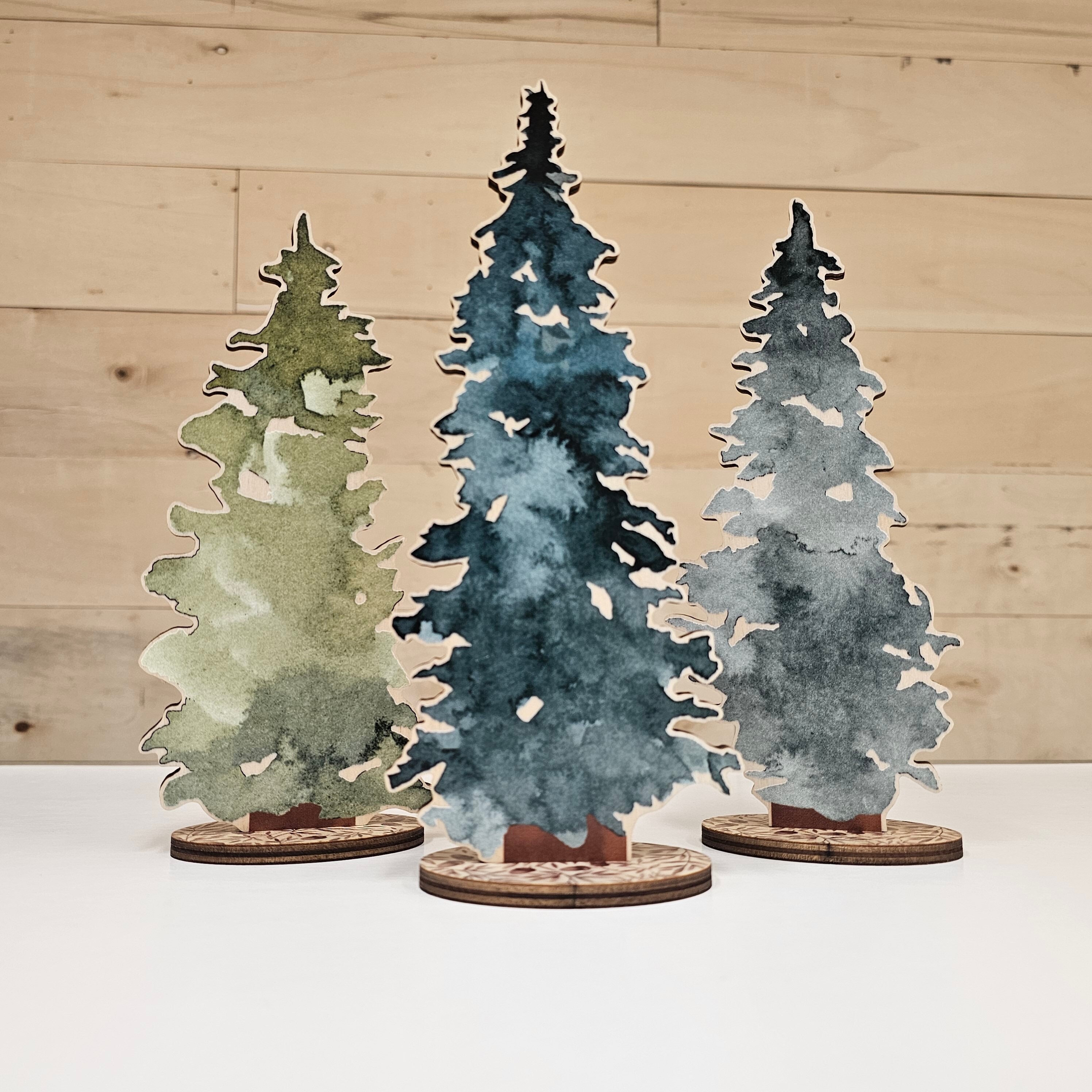 Woodland Forest Tree Set - Wooden Painted Cutout Art for Baby Shower Gift Decor PC-008