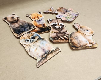 Watercolor Woodland Animals | Set of 6 Painted Wooden Cutout Shapes - Back40Life (PC-007-Set)