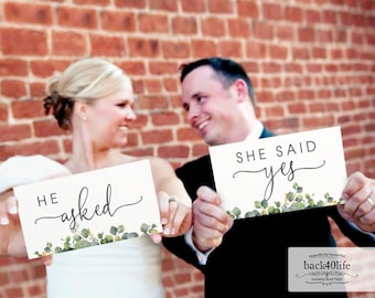 He Asked And She Said YES - Painted Wooden Wedding or Engagement Photo Props (W-023f) - Back40Life