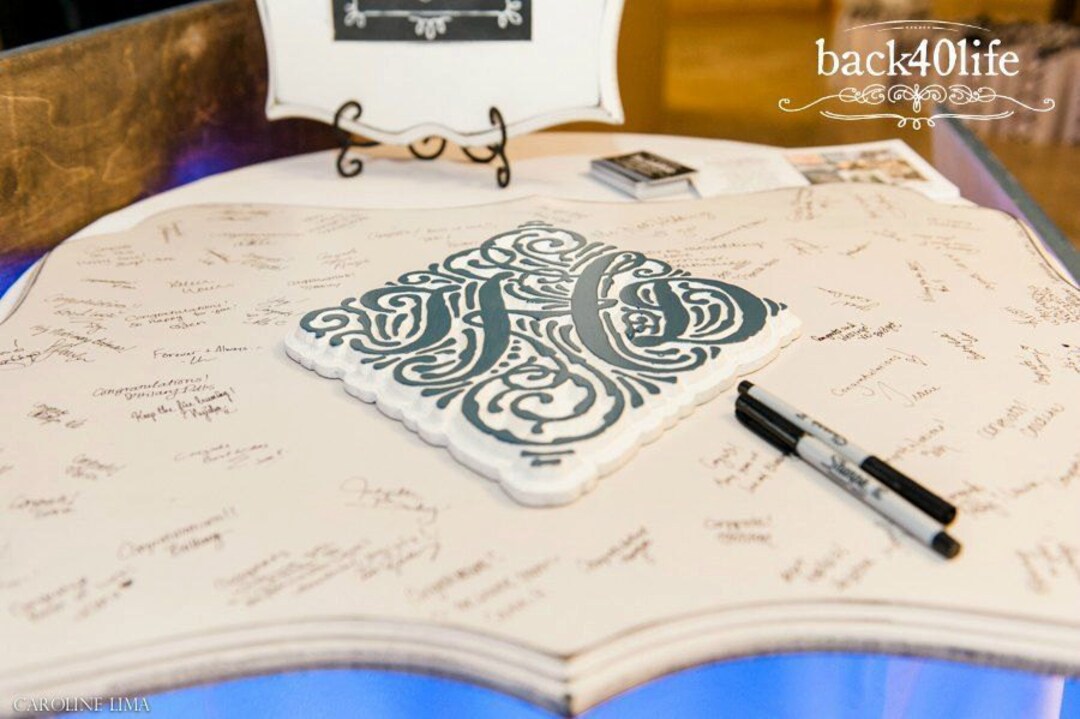 Embossed Monogram Stamp Stacked Wedding Guestbook w046b Etsy