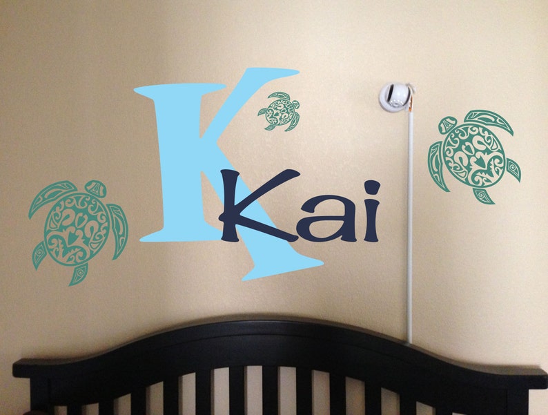 K-071 Back40life Sea Turtle Monogram with Name Vinyl Wall Decal