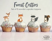 Forest Critters Cupcake Toppers Set of 8 Painted Wooden Cutout Shapes - Back40Life (PC-001-CupcakeSet)