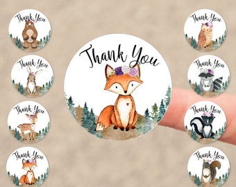 Forest Critter with Tiaras Circle Thank You Stickers - Set of 96 Circle Sticker Cutout Shapes - Back40Life (PC-001C-6)