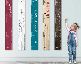 Personalized Wooden Kids Growth Chart - Height Ruler for Boys Girls Size Measuring Stick Family Name - Custom Ruler Gift GC-CST