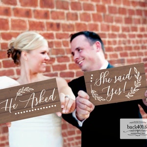 He Asked And She Said YES - Painted Wooden Wedding or Engagement Photo Props (W-023m) - Back40Life