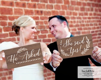 He Asked And She Said YES - Painted Wooden Wedding or Engagement Photo Props (W-023m) - Back40Life
