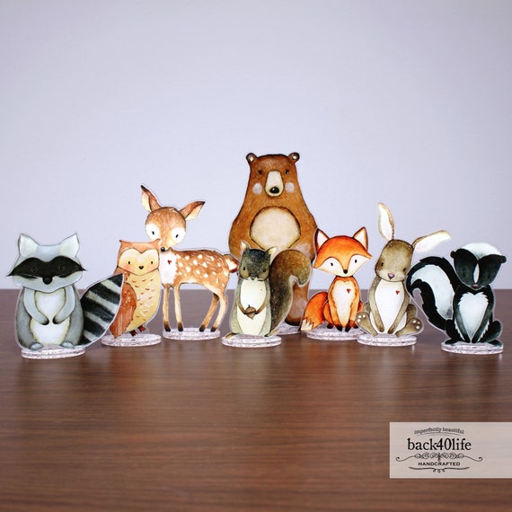 Honoson 45 Pcs Woodland Creatures Cutouts - Forest Animal Party Decor, Cake Toppers, Baby Shower Supplies