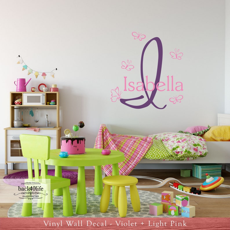 Kid's Monogram and Name with Cute Critters Vinyl Wall Decal K-003 Back40Life image 1