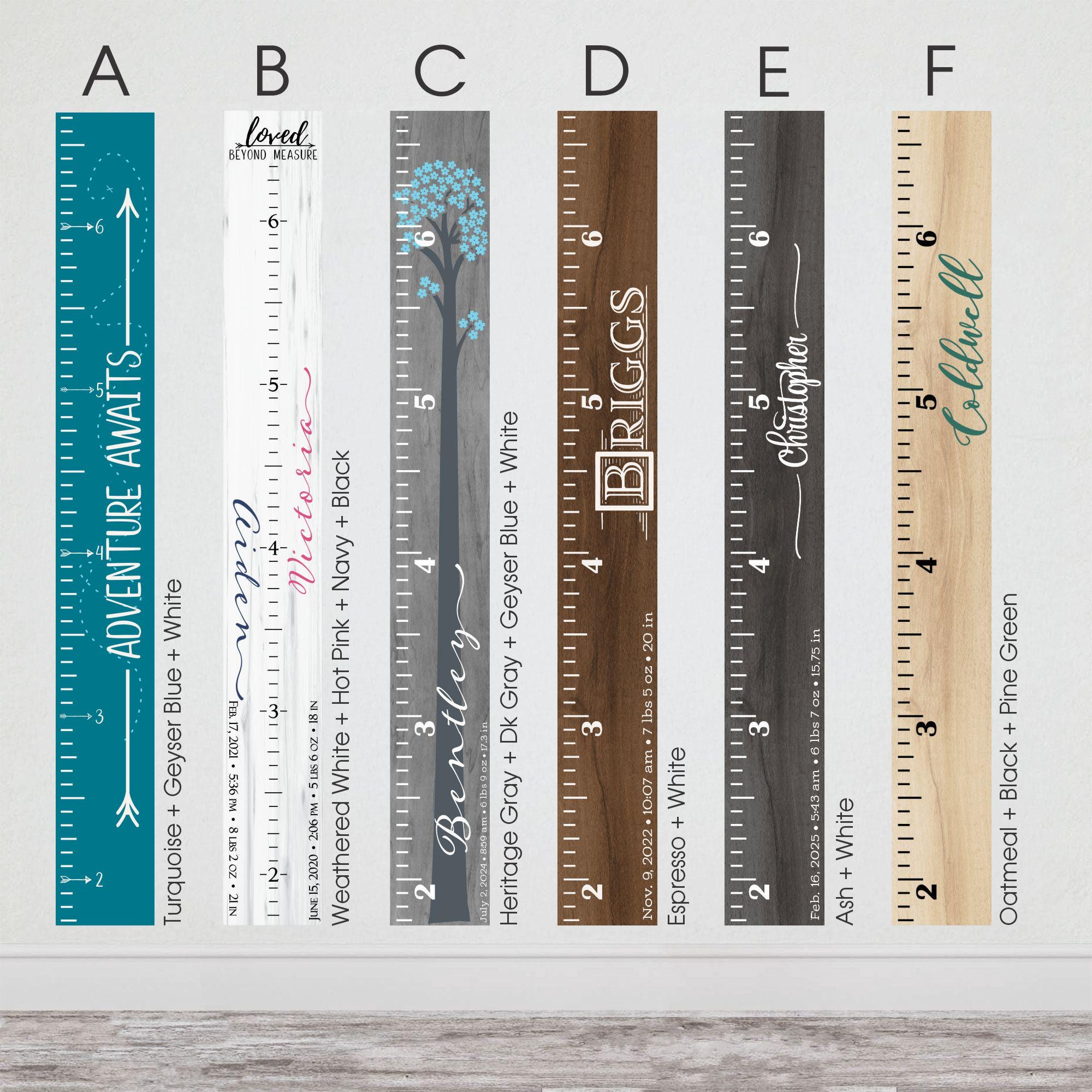 Custom Wooden Growth Chart for Kids - Personalized Height Measuring Stick with Family Name (GC-CST)