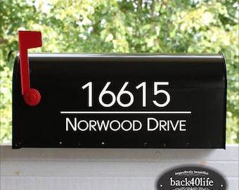 Personalized Mailbox Numbers - Street Address Vinyl Decal - Custom Decorative Numbering Street Name House Number Gift E-004t - Back40Life