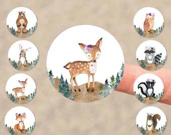 Forest Critter with Tiaras Circle Stickers - Set of 96 Circle Sticker Cutout Shapes - Back40Life (PC-001C-5)
