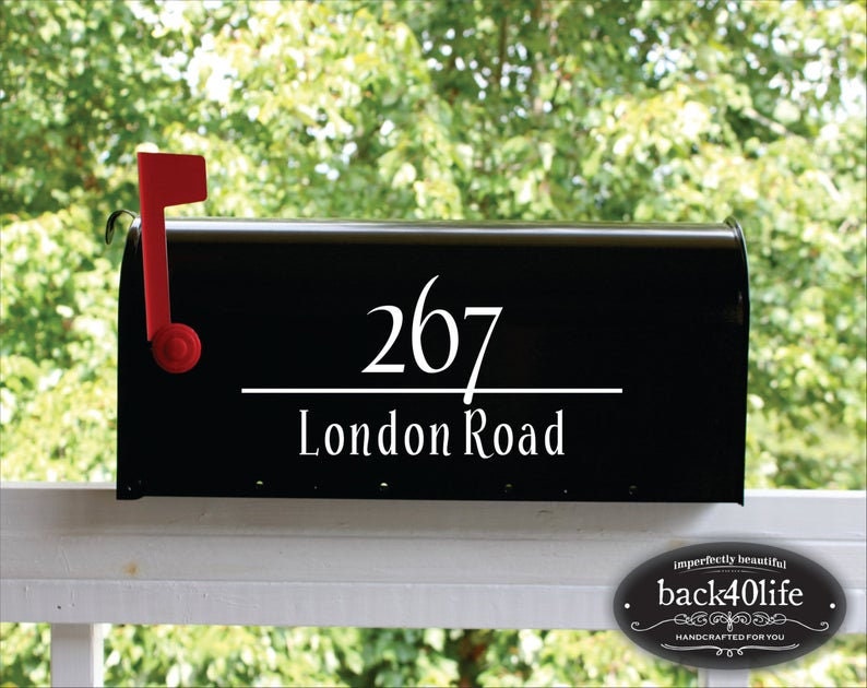 Personalized Mailbox Numbers - Street Address Vinyl Decal - Custom Decorative Numbering Street Name House Number Gift E-004c - Back40Life image 1