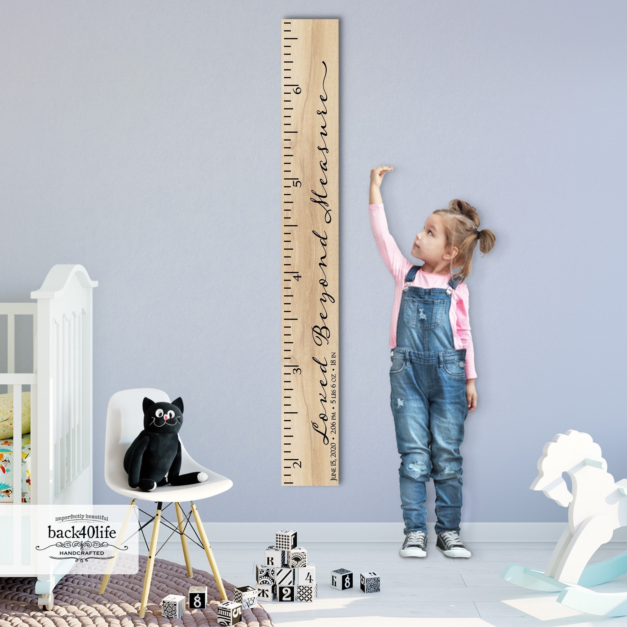Custom Wooden Growth Chart - Personalized Height Ruler For Kids & Family Name Nursery Decor Loved Beyond Measure Gc-lbm