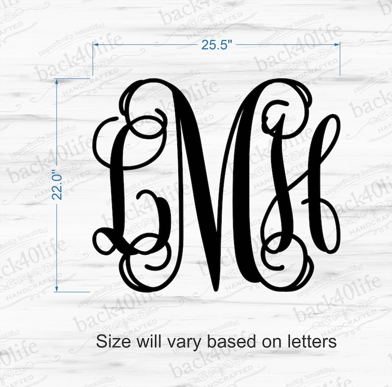 Classic Intertwined Monogram Vinyl Wall Decal M-013 Back40Life image 2