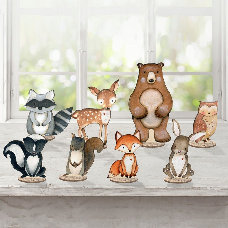 Forest Critters Set of 8 Cute Animal Woodland Painted Wooden Cutout Baby Shower Gift Personalized Woodland Babies Art Creature PC-001 image 6