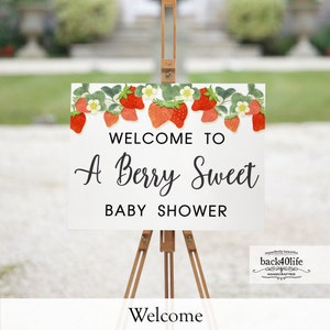 Baby Shower Sign - Berry Sweet Strawberry - Welcome Directional Parking Event (K-091n) - Back40Life