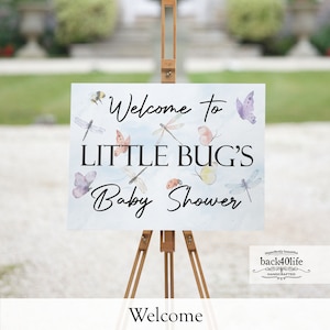 Baby Shower Sign - Little Bug Insect Butterfly Dragonfly Ladybug - Welcome Directional Parking Event (K-091h) - Back40Life
