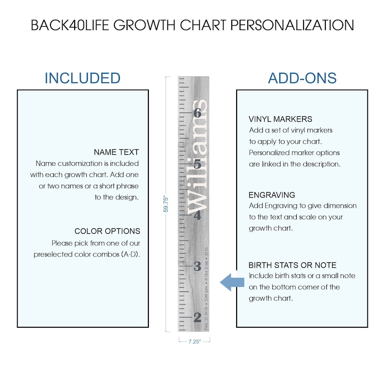 Personalized Wooden Kids Growth Chart Height Ruler for Boys Girls Measuring Stick Family Name Custom Ruler Gift GC-WIL Williams image 3