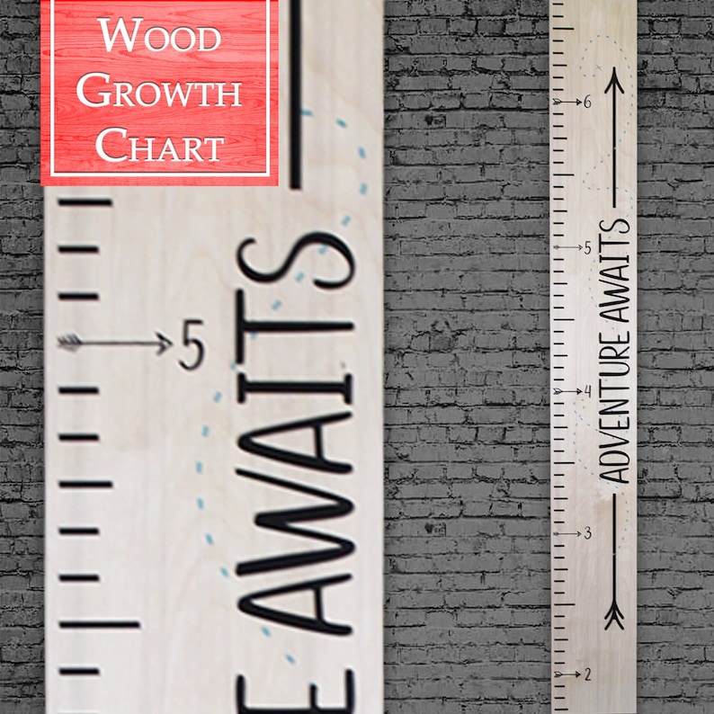 Wooden Growth Chart Height Ruler Back40Life Adventure Awaits Ebony Wash Premium Series -