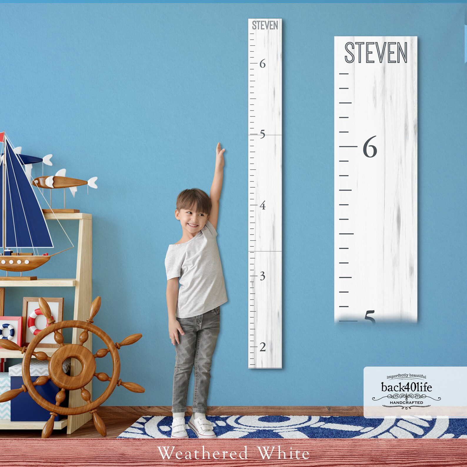 Segmented Rulers Farmhouse Style Segmented Wooden Kids Growth Chart Ruler for Boys and ...