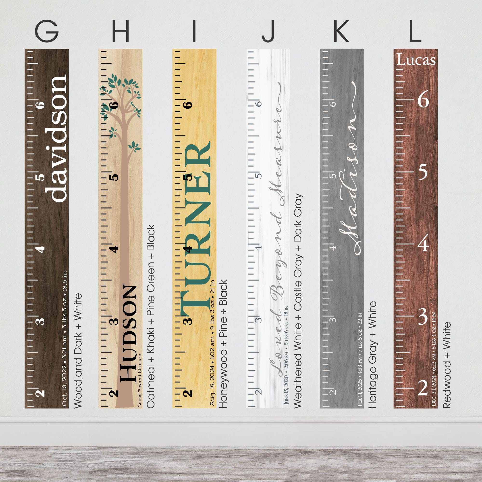 Custom Wooden Growth Chart for Kids - Personalized Height Measuring Stick with Family Name (GC-CST)
