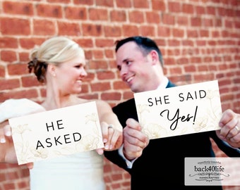 He Asked And She Said YES - Painted Wooden Wedding or Engagement Photo Props (W-023g) - Back40Life