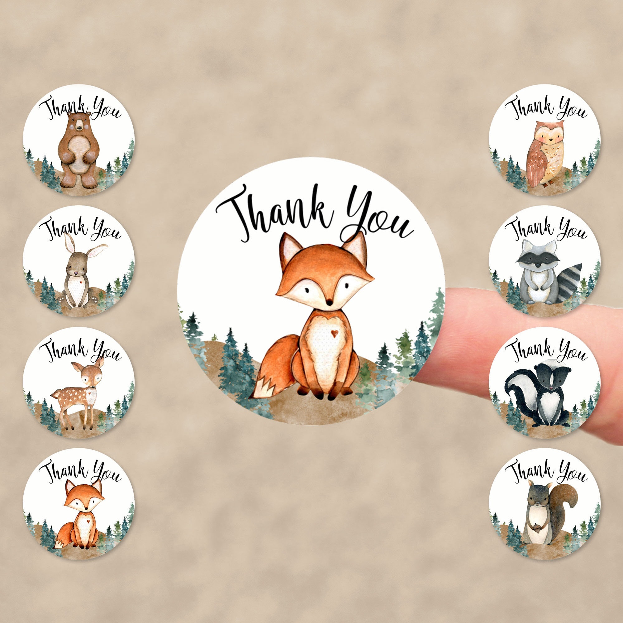 Forest Critter Stickers - Set of 96 Circle Sticker Cutout Shapes - Back40Life (PC-001C-3)