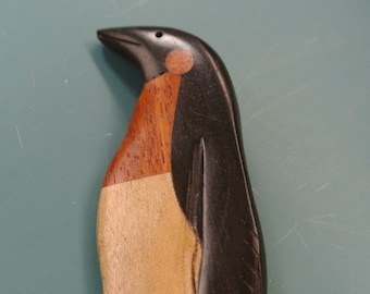Broche Vintage Pingouin En Bois Et Alliage - Artisanat - Neuf Avec étiquettes - Idéal Pour Les Amoureux Des Animaux