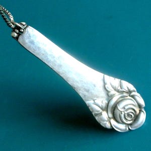 Vintage 1950s Swedish ALP Silver Spoon Pendant Necklace: Rose Flower, 925 Chain