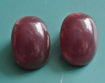 Collectible vintage 1940s unused opaque oval tested foggy dark plum purple tested bakelite earrings/ earclips