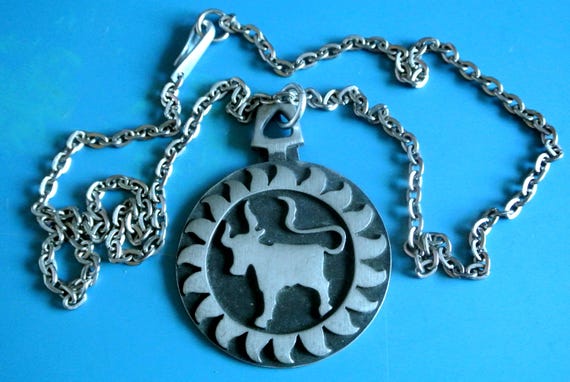 Vintage 1960s Swedish Pewter Ox Pendant Necklace - R.Tennsmed Design