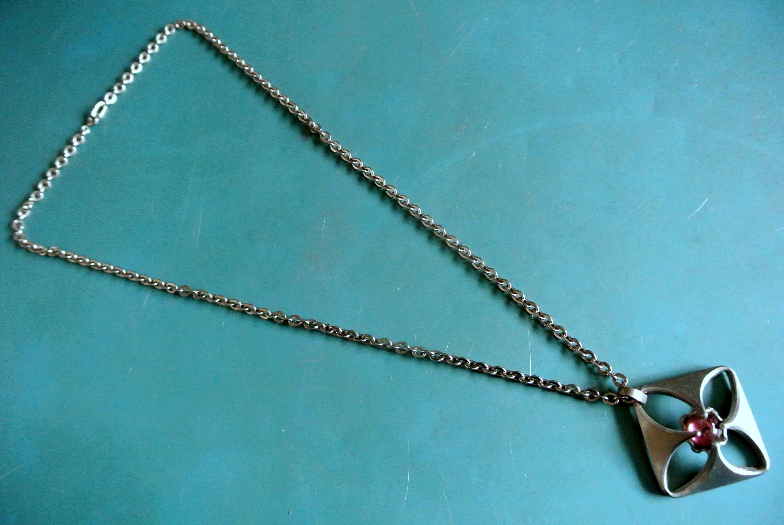 Vintage Bent Larsen Pewter Pendant Necklace: Danish Modernist