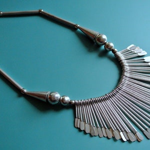 LARGE vintage 1990s India handmade silvercolor metal statement necklace choker
