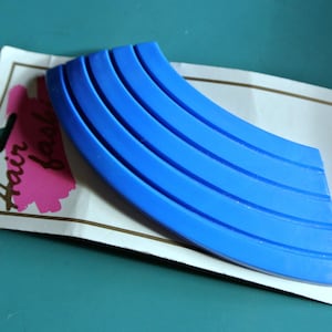Vintage 1980s Blue Lucite Hairclip Barrette: Striped Metal Clip, Unused