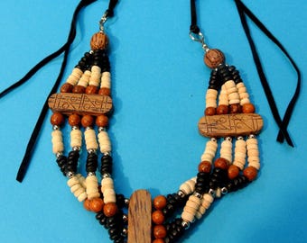 Vintage 1970s Coconut Wood Bead Necklace: Handmade Organic Boho Jewelry