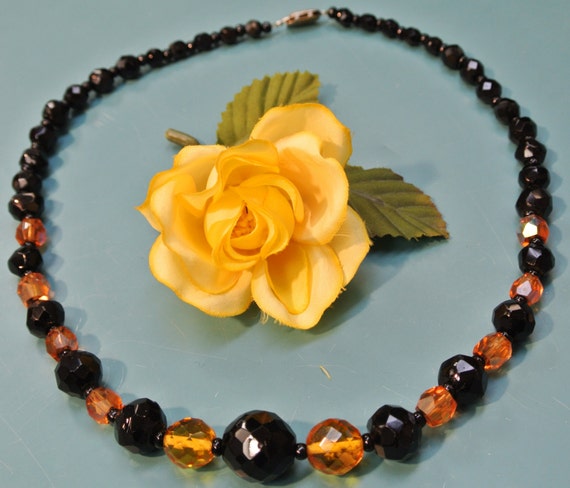 Lovely vintage 1940s grinded faceted black and tr… - image 1