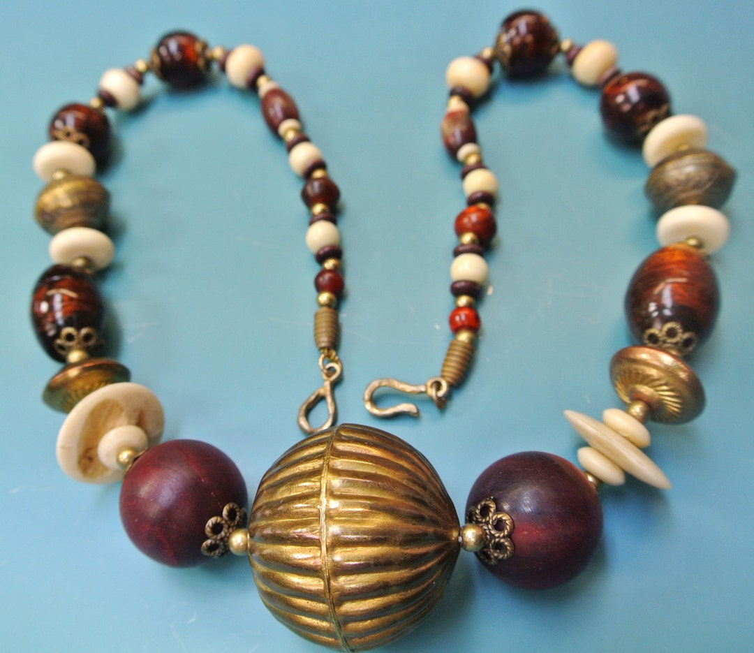 Collier De Perles En Bois Noir - Bohème Fait Main - Vintage - Sans Marque