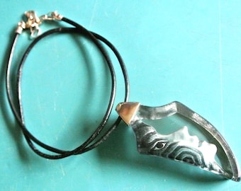 Mats Jonasson Art Glass Pendant Necklace: 925 Silver, Leather Cord