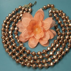 Vintage 1950s Brown Plastic Bead Choker: Adjustable 4-Strand Necklace