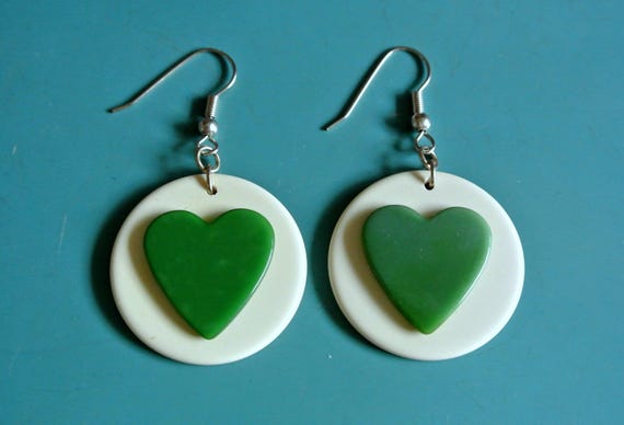 Boucles D'oreilles à Clips Vintage Années 70 - Vert Plastique, Sans Marque, Occasion