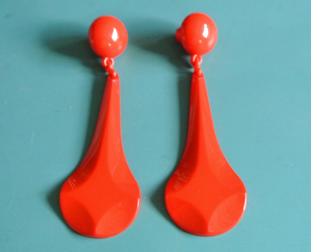 Boucles D'oreilles Clips Vintage Plastique Années 80 - Occasion - Style Rétro